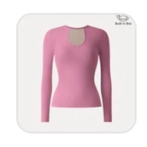 OGL Pink Light Warm Curved V-Neck Long Sleeve Brami Top Built in Bra
